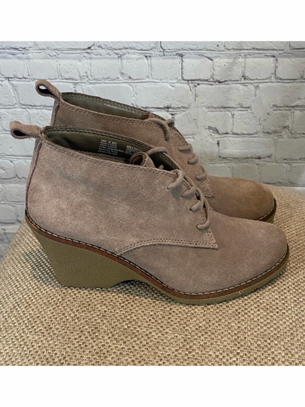 SONOMA Women's Beige Lace Up Genuine Suede Wedge Booties-8